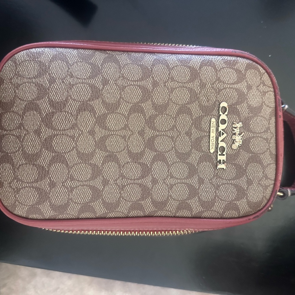 Coach Brown and Red Signature Crossbody